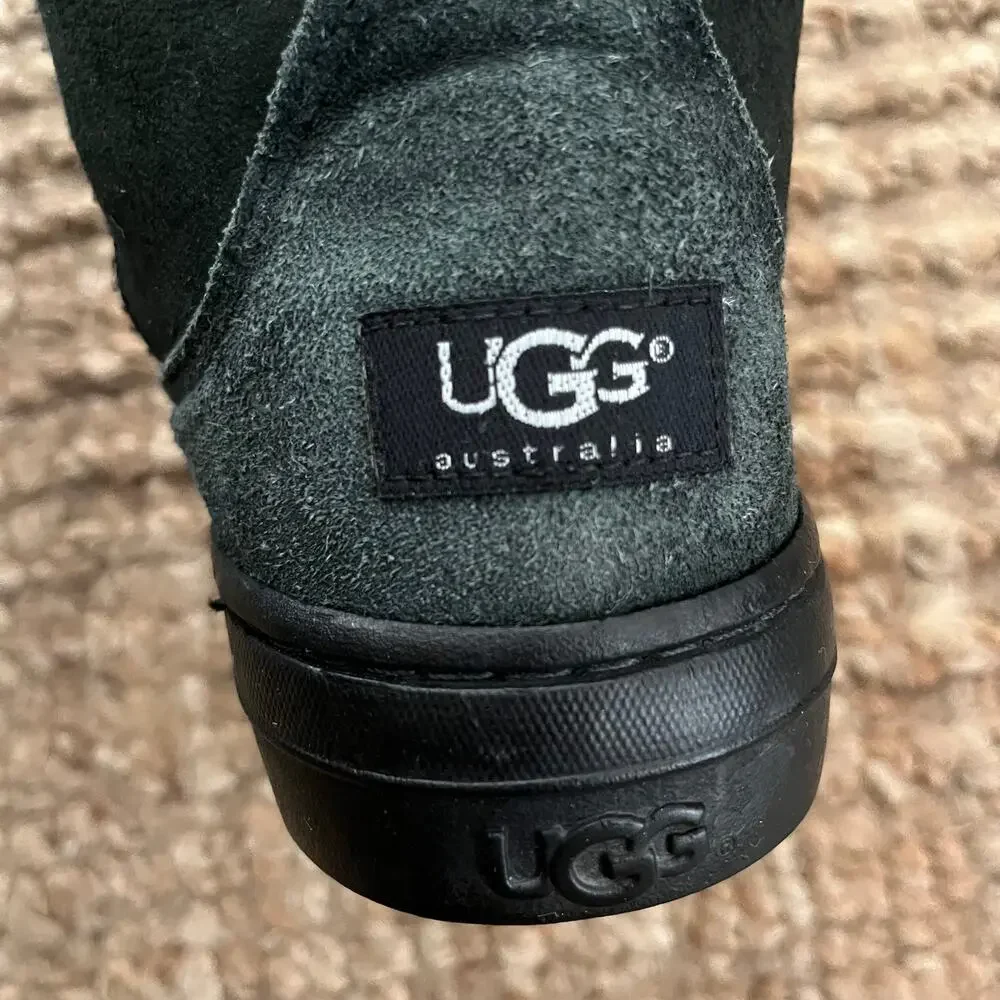 UGG Ultra Tall Revival Boots Black Sheepskin Wool Braid Back Women's 9 12